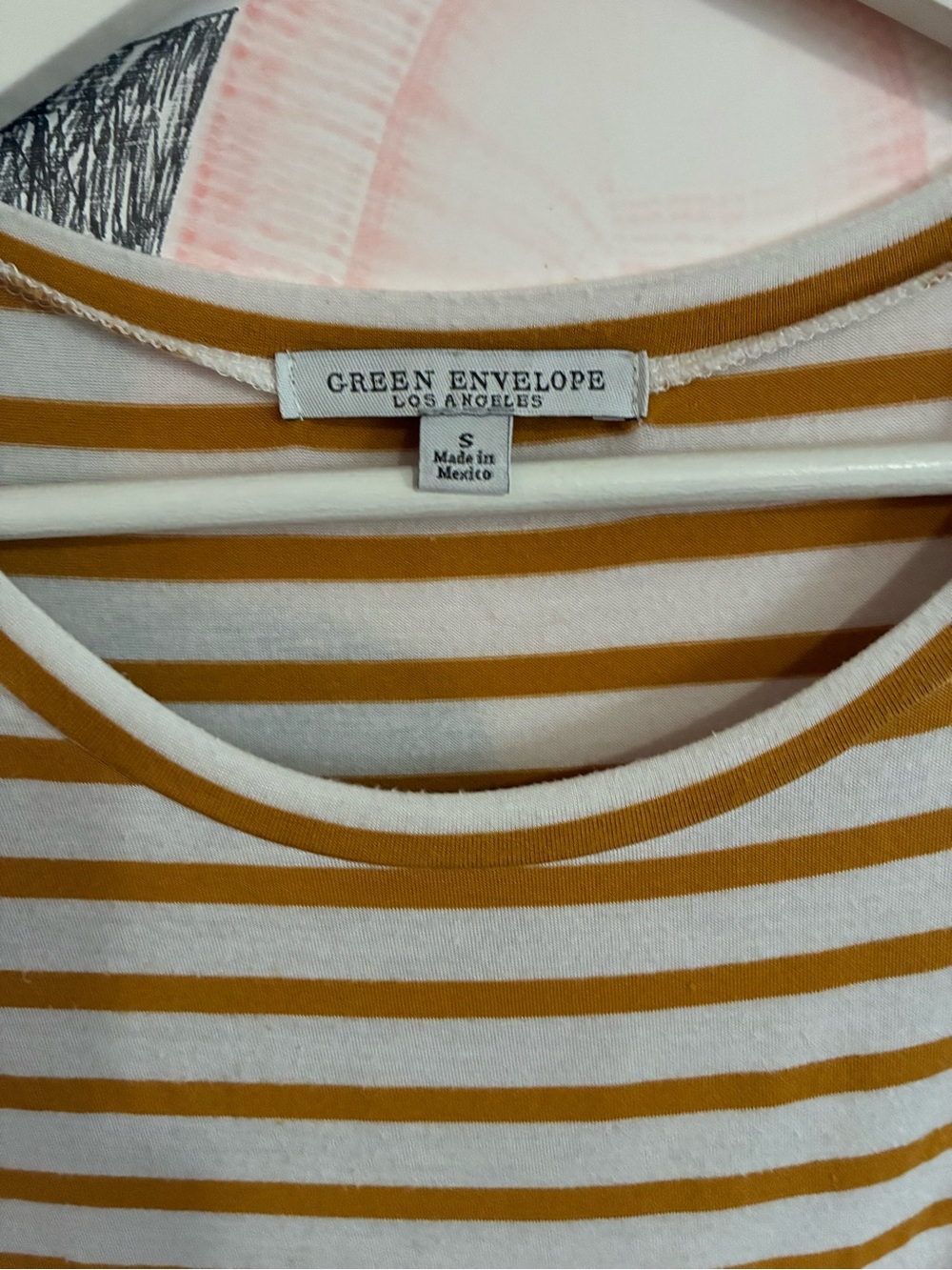 Green Envelope White and Mustard Stripe Tie-Front Short Sleeve Tee - Picture 2 of 3